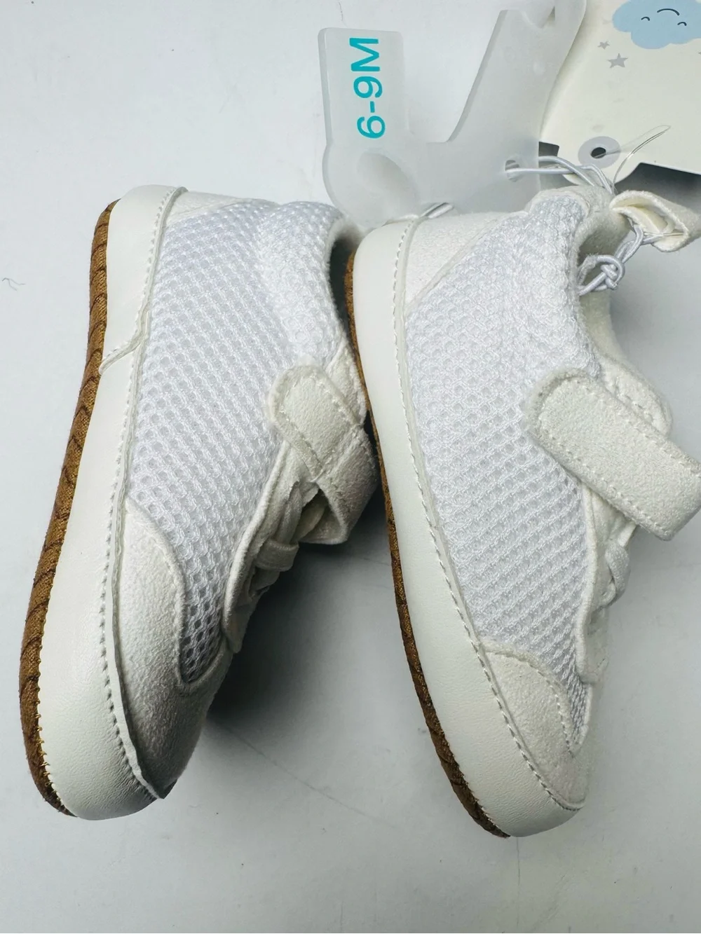 cloud island Cream and White Baby Sneakers with Hook-and-Loop Strap